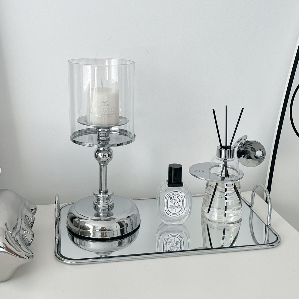 Nordic ins style mirror glass storage tray fruit plate metal silver electroplating simple shooting props decoration