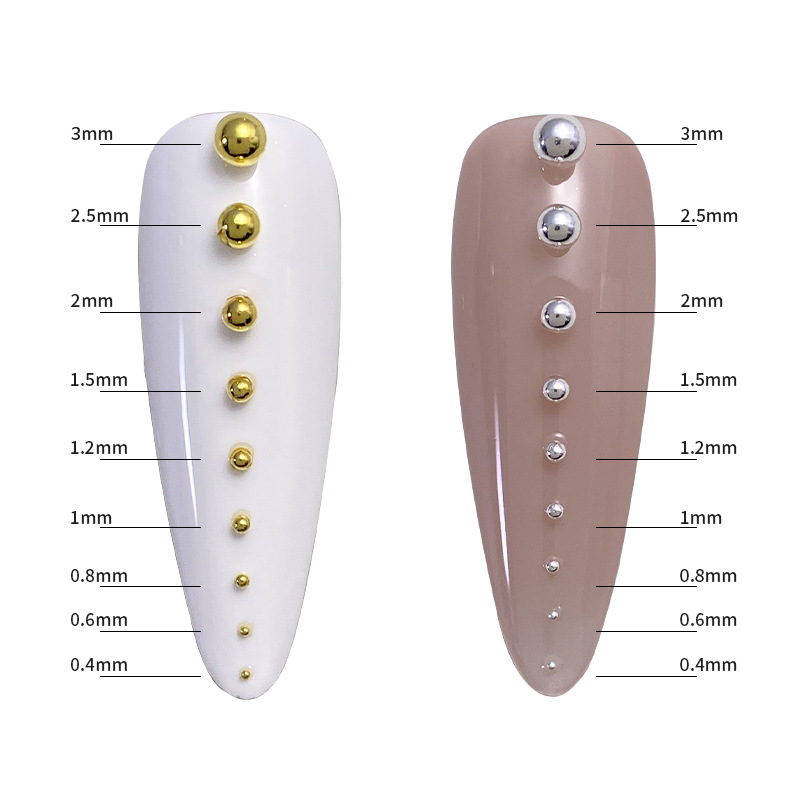 Wholesale nail art mini small steel ball 0.4MM large small size size suit gold and silver round beads nail jewelry drill