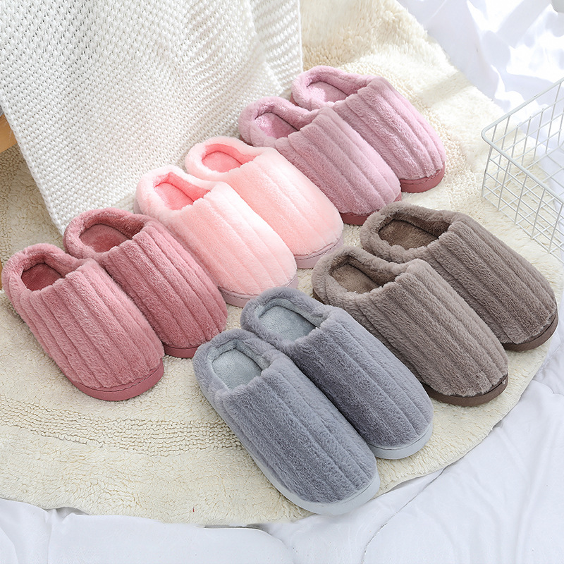 Autumn and winter cotton slippers men's simple couples home indoor warm thick wear-resistant moon plush slippers women's wholesale