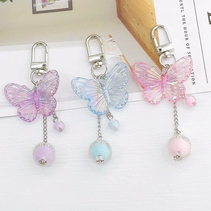 New Laser Butterfly Keychain Girl Heart School Bag Pendant airpods Protective Hanging Women