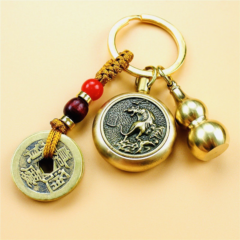 Factory direct brass 12 Zodiac turn key chain braided rope eight patron Saint Benmingfo key chain