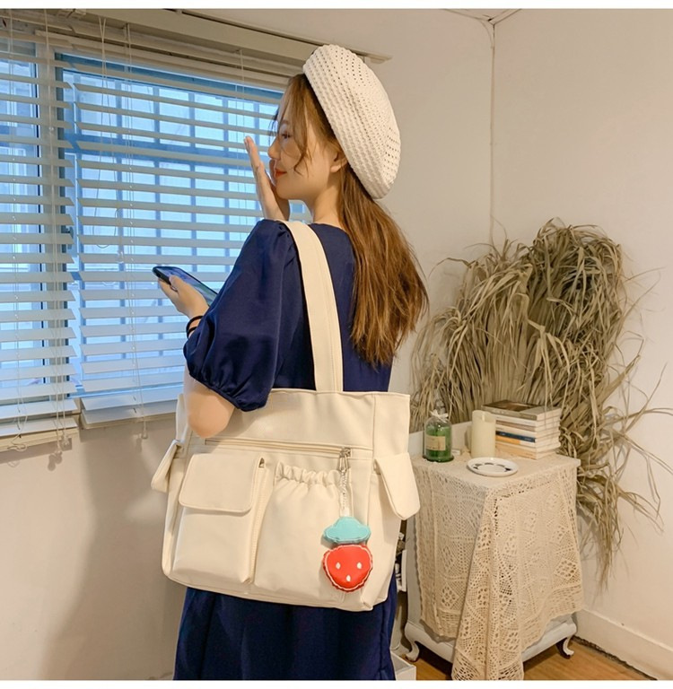 Student Tutorial Tasche Großhandel Canvas Tasche Damen Umhängetasche Japanische einfache große Kapazität Tragetasche Büchertasche Schultasche vielseitig_voghion.com