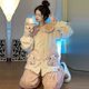 Autumn and Winter Strawberry bear pajamas women's thickened warm hooded plush cardigan casual simple home wear suit