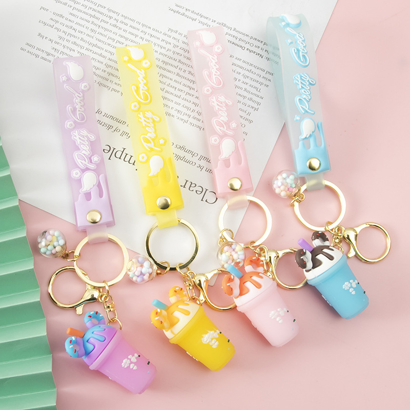 Cute ice cream milk tea cup Keychain Car pendant PVC small gift to push pendant wholesale doll grabbing machine