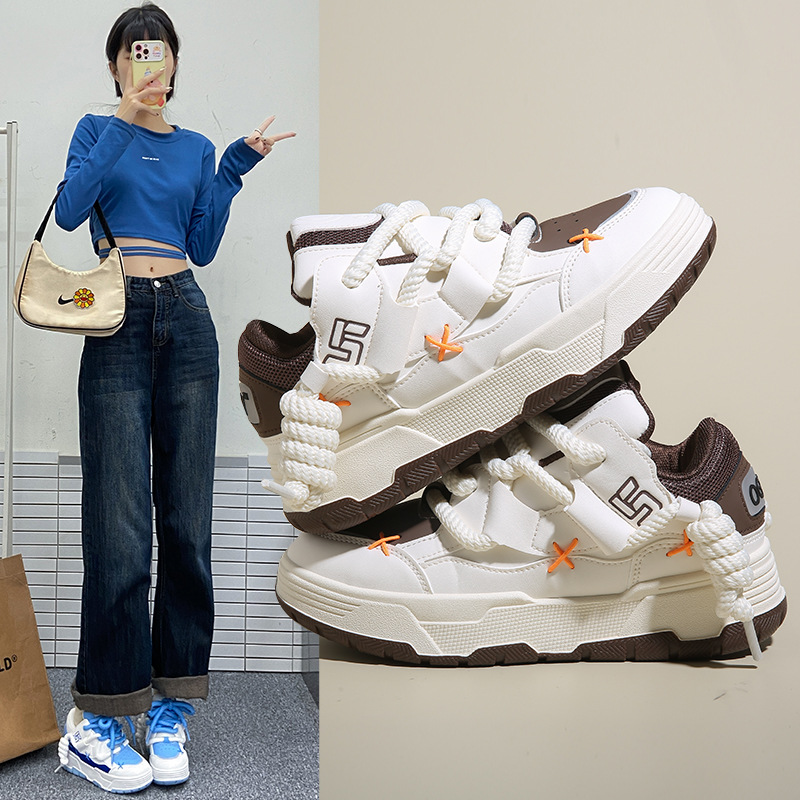 Bread shoes women's 2023 new white shoes spring and autumn women's shoes sneaker height increasing shoes all-match casual platform shoes