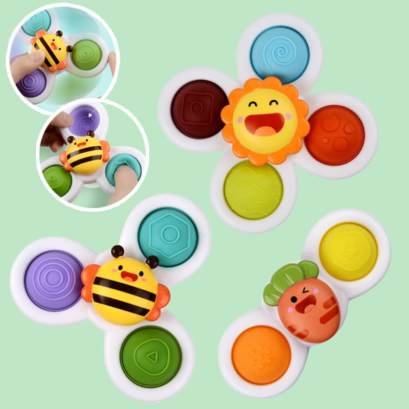 Children's cartoon suction cup spinning toy, rotating fingertip spinner, infant dining table rotating flower toy