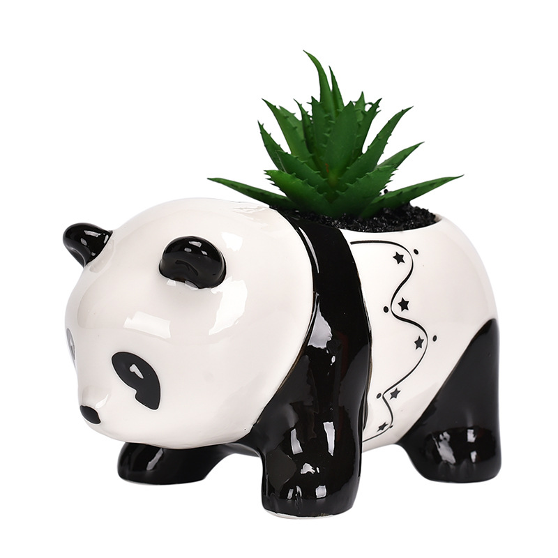 Foreign trade ceramic panda fleshy flowerpot home interior ornaments cross-border Amazon gardening green pots wholesale