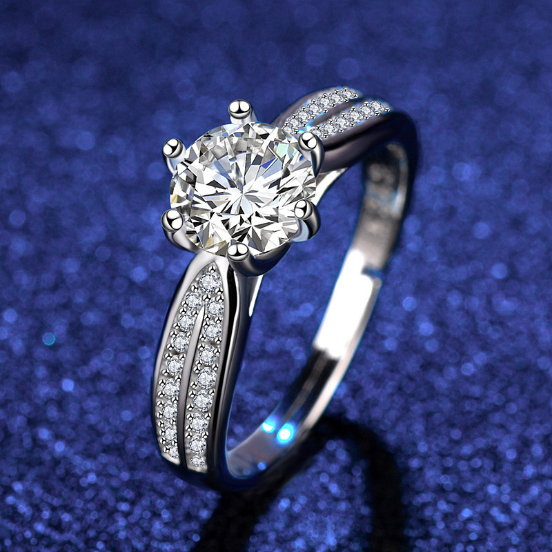 Cross-border TikTok Kuaishou online live broadcast eight hearts and eight arrows zircon imitation moissanite ring female male six-claw wedding ring wholesale