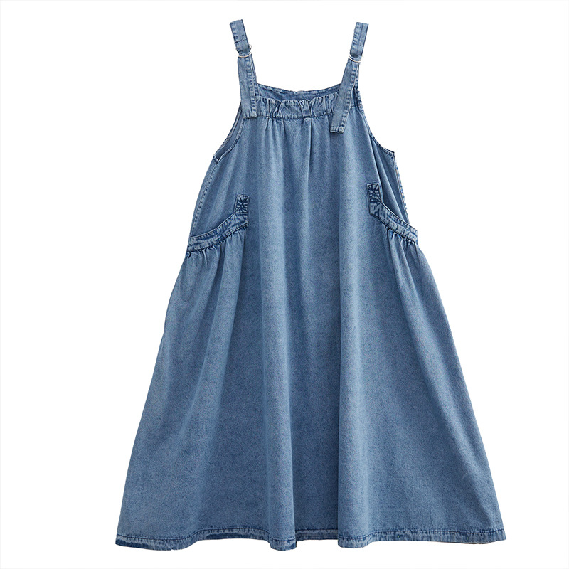 Large Size Women's 2023 Spring and Summer New Arrival Sling Long Skirt Loose Slimming Denim Suspender Skirt Large Swing Dress