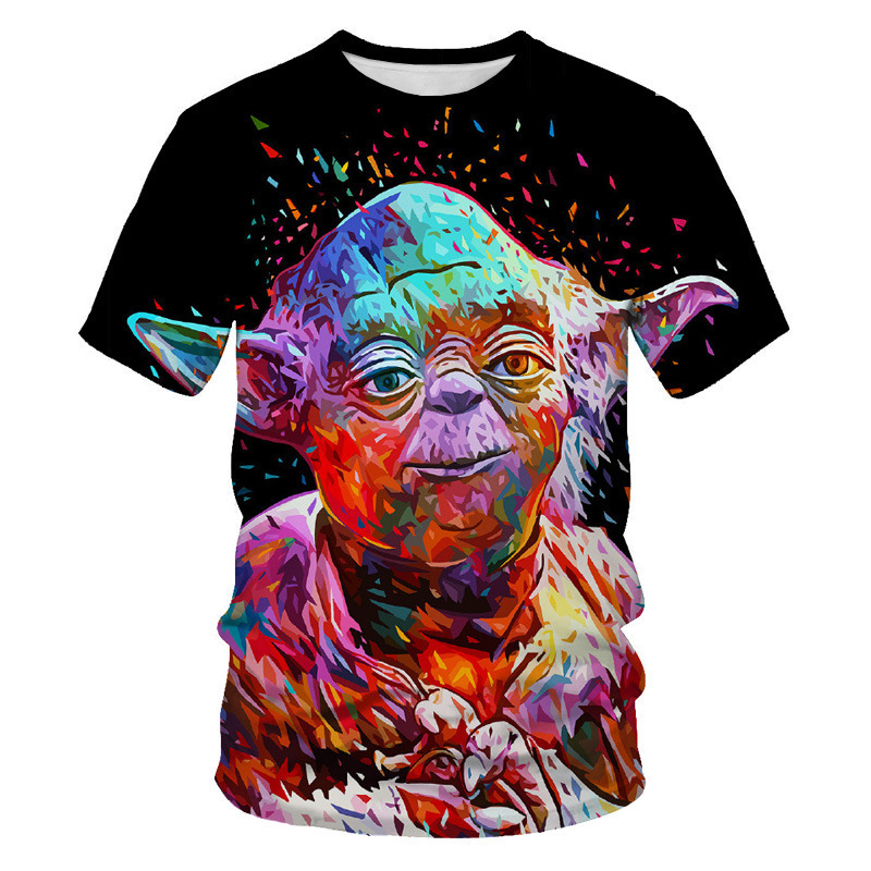 European and American summer fashion graffiti painting 3D digital printing men's round neck T-shirt manufacturers support DZ