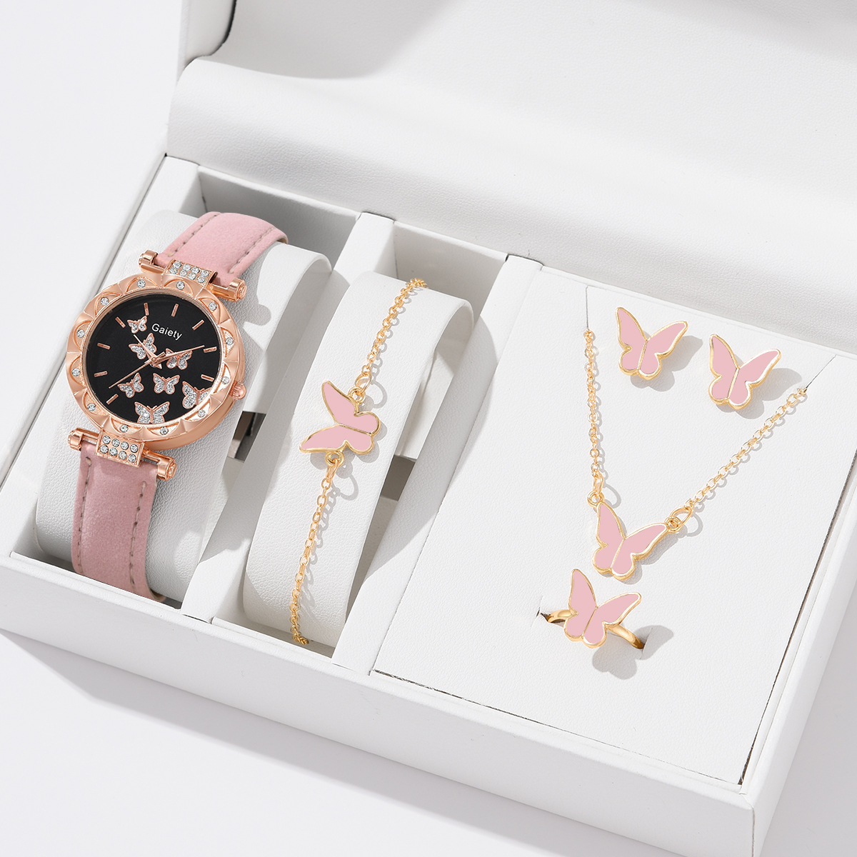 New TikTok Popular Women's Watch Fashion Personality Simple Watch Butterfly Digital Belt Watch Set
