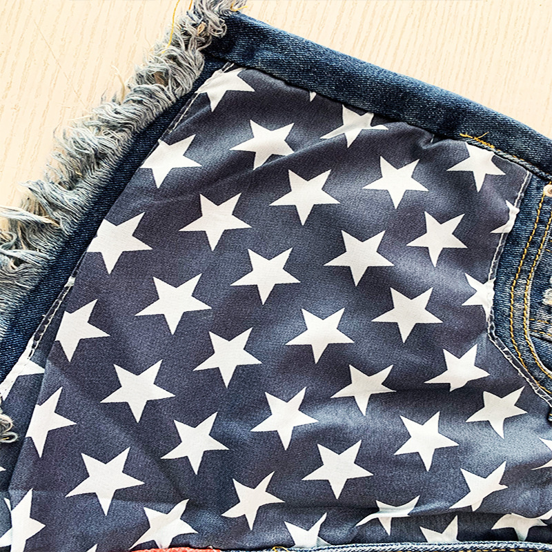 European and American Jeans Amazon wish Independent Station Cross-border American Flag Tassel Star Printed Denim Women's Shorts