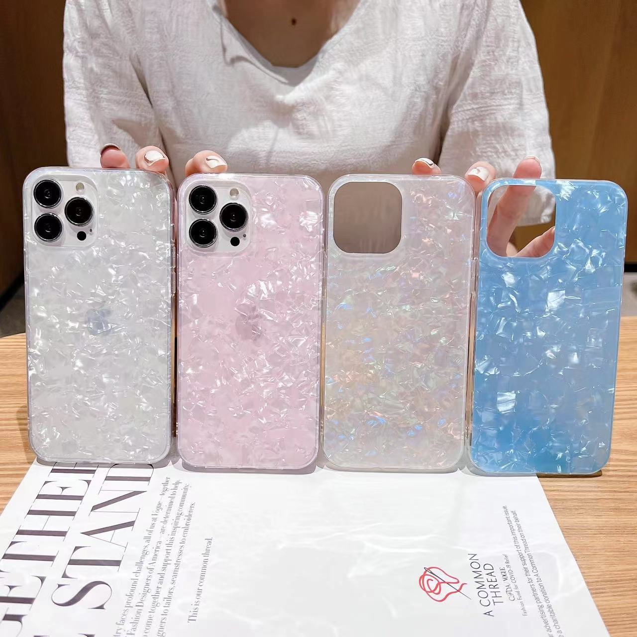 ins風簡約貝殼紋適用iPhone15PROMAX蘋果13手機殼12保護殼新款13/