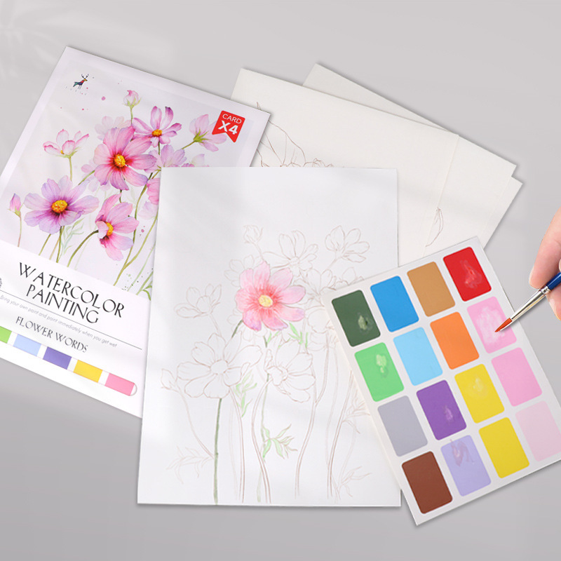 Watercolor coloring note book drawing paper children's self-contained paint color filling gouache painting book DIY Decompression drawing book