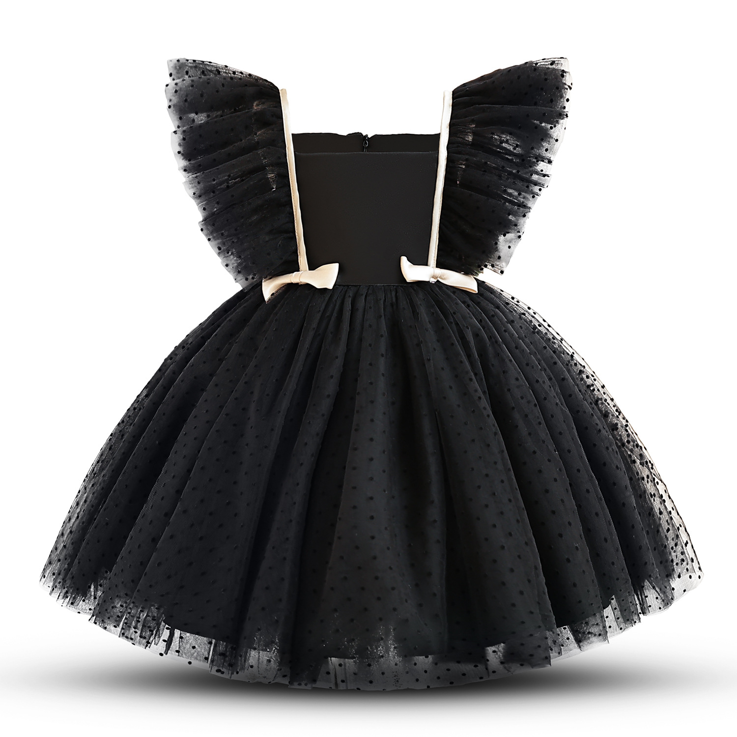 Amazon Summer New Children's Dress Girls' Flying Sleeves Polka Dot Mesh Princess Dress Children's Performance Dress Tutu Dress