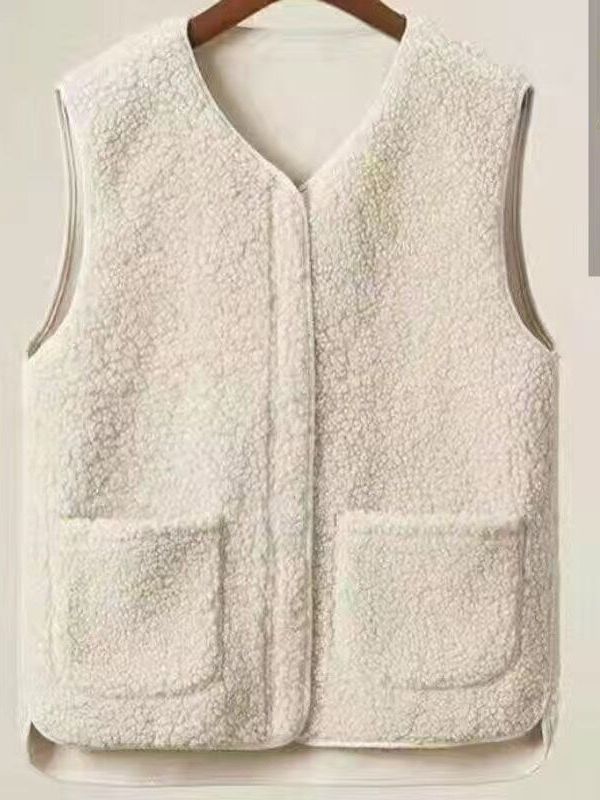 Lamb plush vest for women 2023 new spring and autumn Korean style white matching women's waistcoat outer vest vest coat