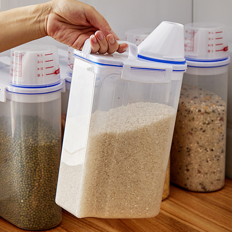 Japanese-style Rice Container, Plastic Kitchen Airtight Canister, Rice Bin, Storage Jar, Transparent Grain & Cereal Organizer