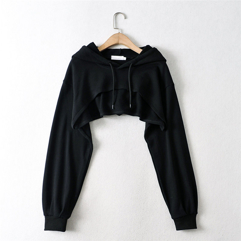 Cross-border Sweatshirt Women's Hooded Early Autumn 2023 New ins Personality Irregular Navel Extra-short Long-sleeved Top for Women