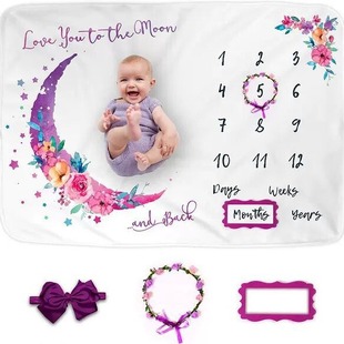 Baby Milestone Photo Blanket with Hair Band Garath Flannel Background Blanket Baby Blanket Blanket Growth Memorial Blanket
