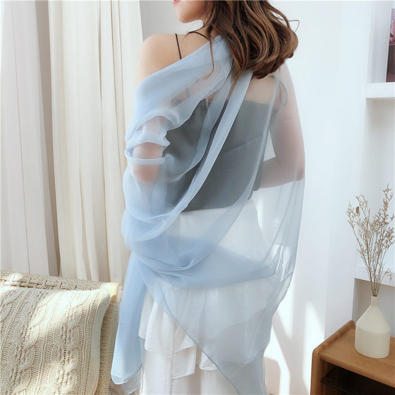 Silk Scarf Spring and Summer Lightweight Chiffon Scarf Ultra-thin Solid Color Ice Silk Scarf Long Beach Sunscreen Large Shawl Beach Towel