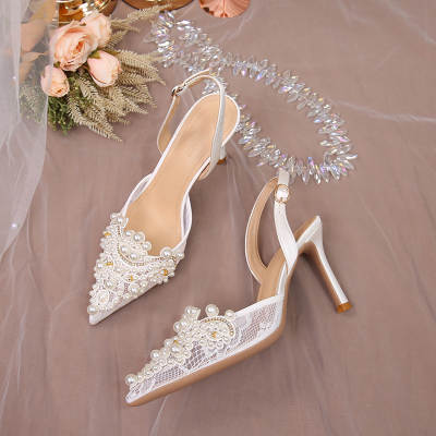 Huidong County sandals women's 2023 white wedding shoes women's lace women's shoes fashion high heels Pearl women's shoes one-piece delivery