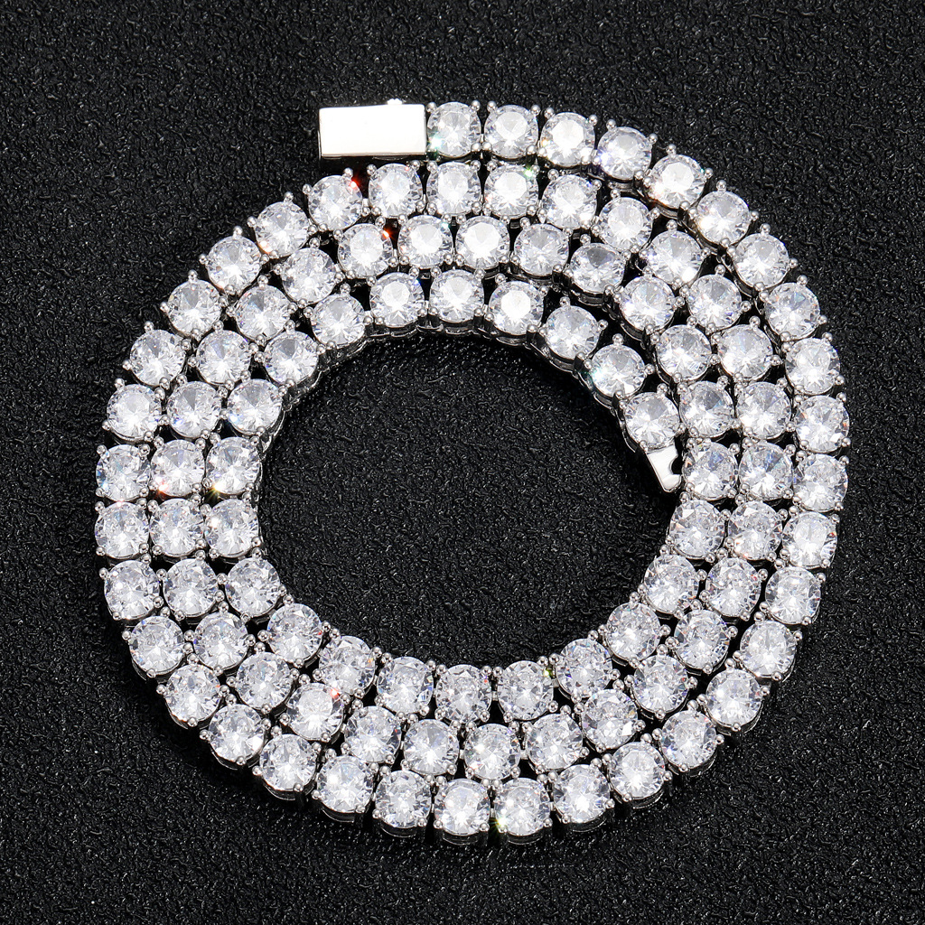 European and American Hip-Hop Necklace 3mm 4mm 5mm Wide Spring Clasp Hip-Hop Tennis Chain Micro-set Single Row Zirconia Hip-Hop Necklace
