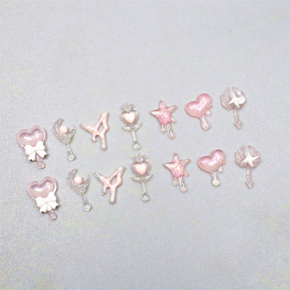 New Beautiful girl magic stick nail jewelry pink fairy stick luminous love bow cane nail sticker