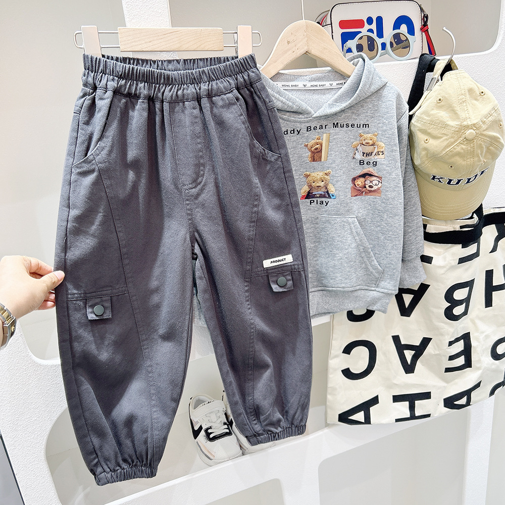 Boys Children's Wear 2024 Autumn Children's Wear Boys and Children's New Cotton Medium and Large Children's Work Trousers Western Style Korean Style