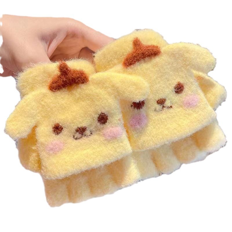 2023 new Sanrio Yugui dog flip children's gloves half finger winter warm five finger writing work factory batch