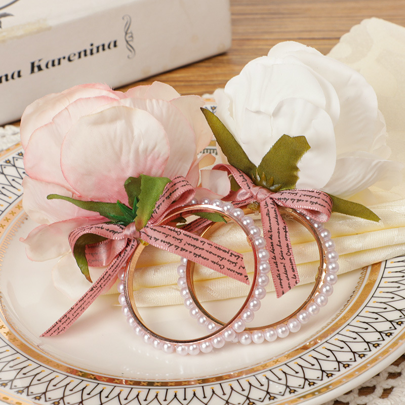 Western Restaurant Napkin Ring New Simulation Rose Napkin Buckle Alloy Electroplated Mouth Cloth Ring Mori Napkin Buckle