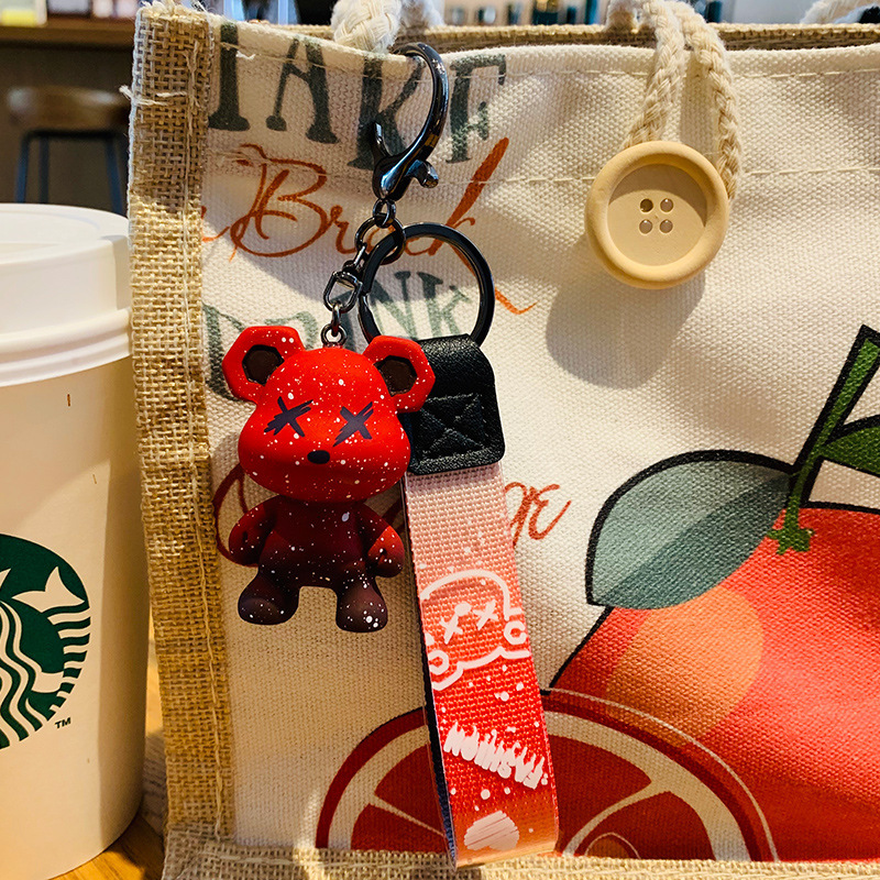 Genuine Cartoon Trendy Cool Gradient Bear Keychain Doll Chameleon Bear Bag Car Keychain Accessories Pendant