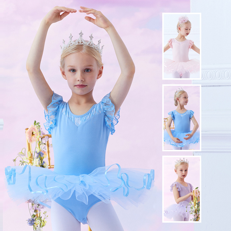 Children's Dance Dress Short-sleeved Spring and Summer Ballet Dress Children's Test Practice Dress Girls' one-body dress Chinese Dance Dress