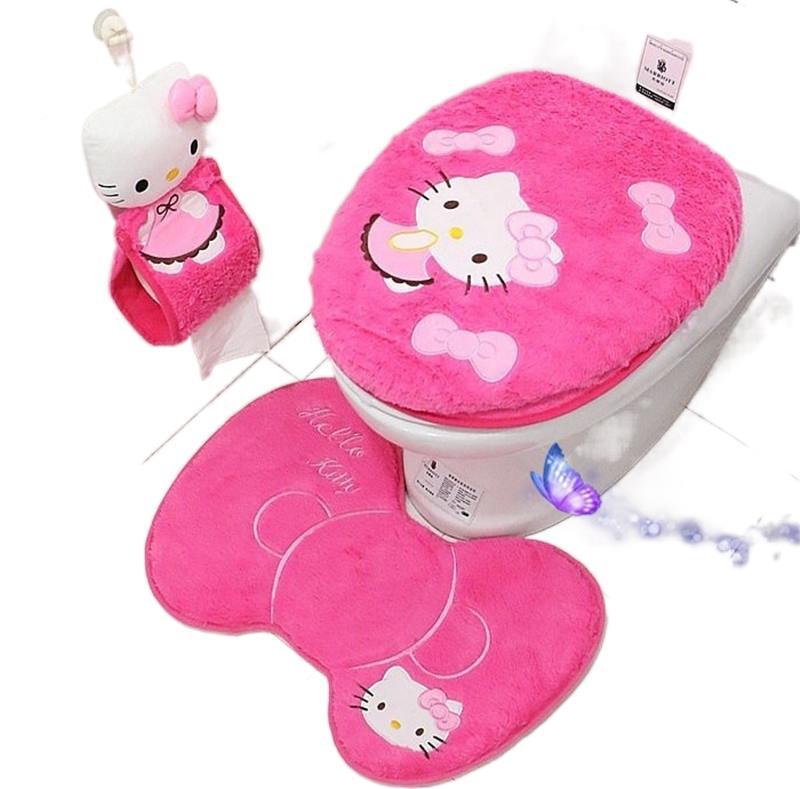 New cartoon toilet pad set Korean Velvet toilet four-piece set toilet pad a generation of hair