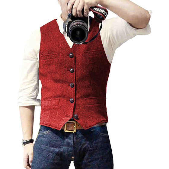 Cross-border Preferred Men's Vest Herringbone Wedding Dress Vest Light Business Casual British Style Vest Vest