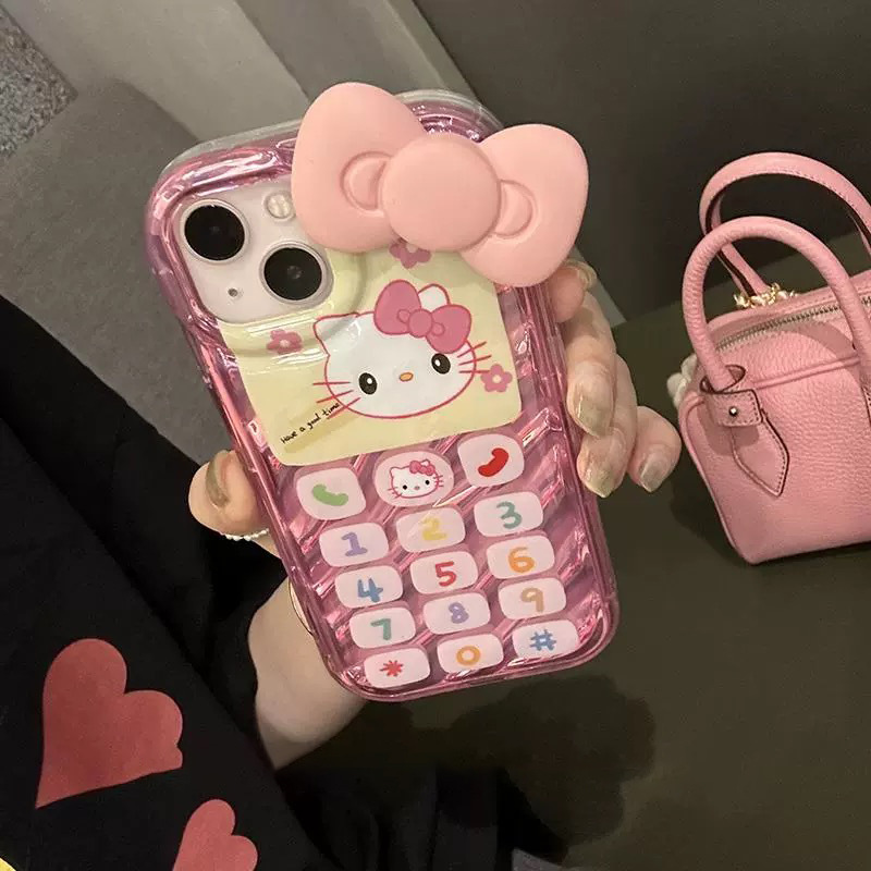 ins日韓粉蝴蝶結凱蒂貓適用蘋果14手機殼iPhone13promax少女11/12