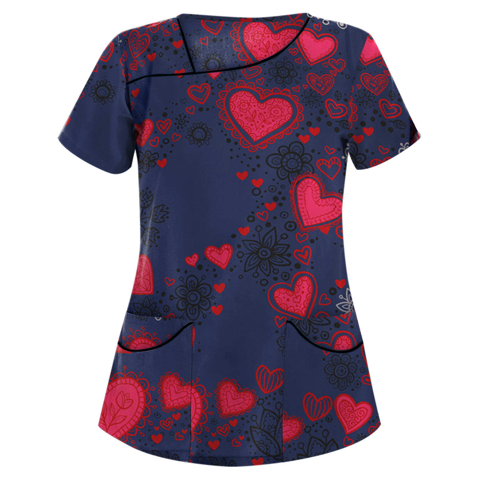 AliExpress wish Amazon new European and American women's printed V-neck short-sleeved pocket T-shirt women's top in stock