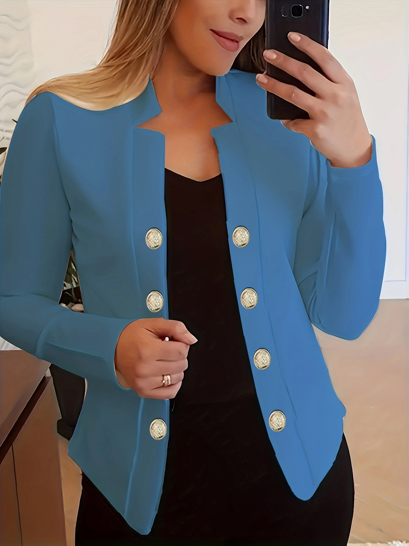  new Amazon AliExpress cross-border European and American fashion women's solid color buttoned top blazer