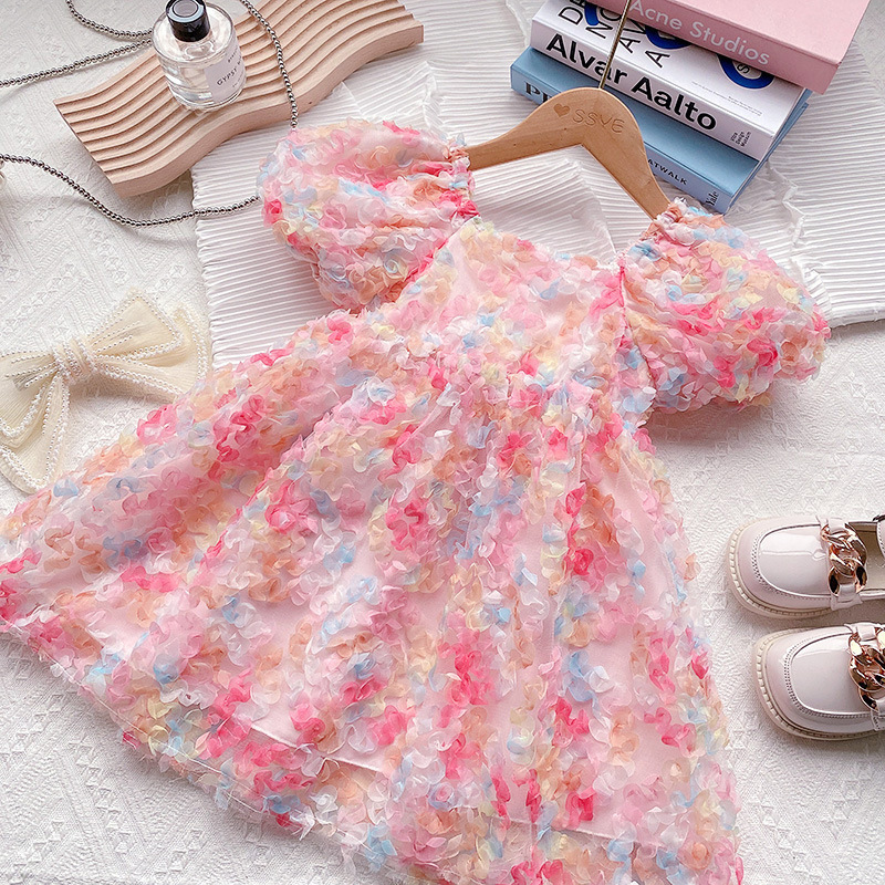 AI le rabbit girl dress 2022 summer New Girl Three-dimensional flower fairy princess dress RX685