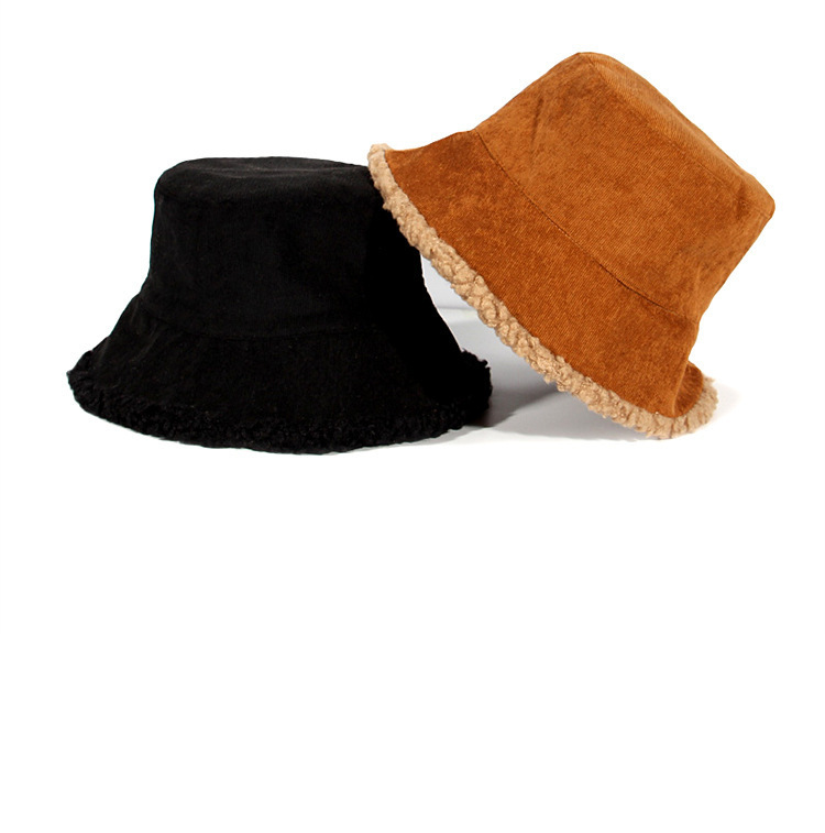 New Korean style fisherman hat fleece-lined thick bucket hat western style warm autumn and winter essential double-sided wear all-matching ladies