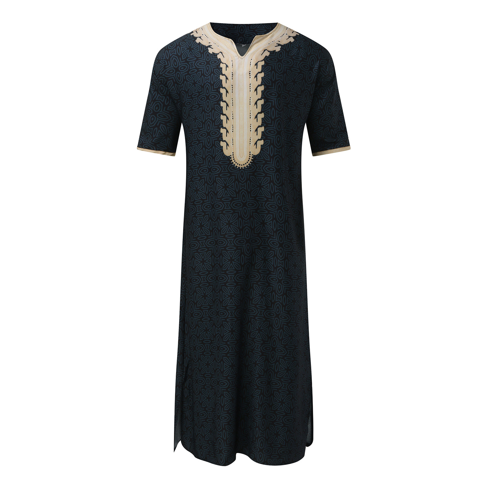2023 AliExpress New Mid-Sleeve Jumpsuit Arab Ethnic Loose Foreign Trade V-Neck Printed Muslim Robe