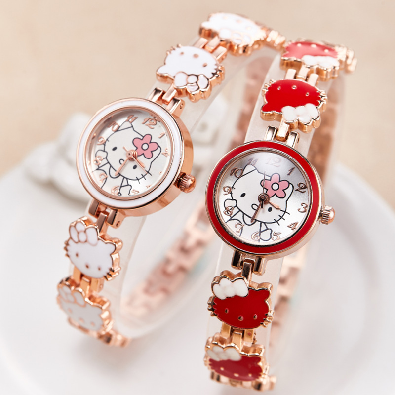 New KT cat watch women's fashion cute children's bracelet steel belt watch women's student electronic quartz watch