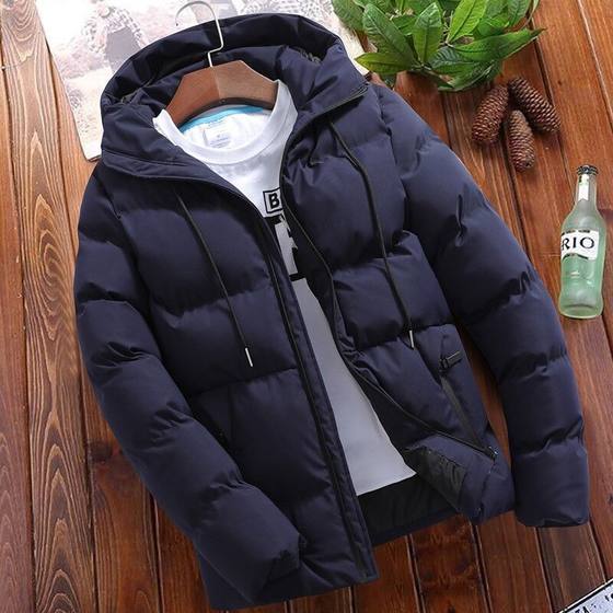 AliExpress cross-border autumn and winter cotton-padded coat men's hooded thickened cotton-padded coat solid color plus size men's casual cotton-padded jacket