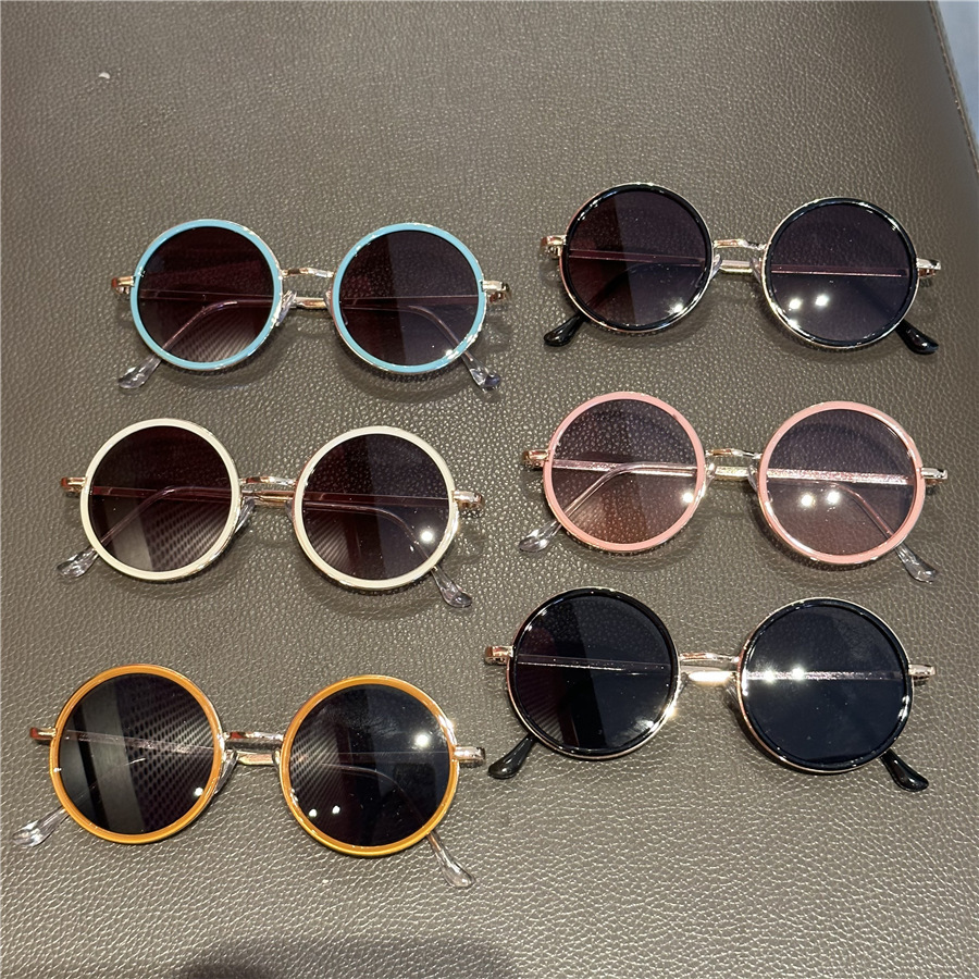 Retro Round frame children's sunglasses men's and women's baby photo concave shape fashion sunglasses trendy cool travel sun protection sunglasses