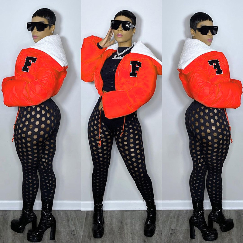 Q22TP392 European and American women's clothing 2022 autumn and winter New Fashion solid color embroidery North American small stand collar casual cot_voghion.com