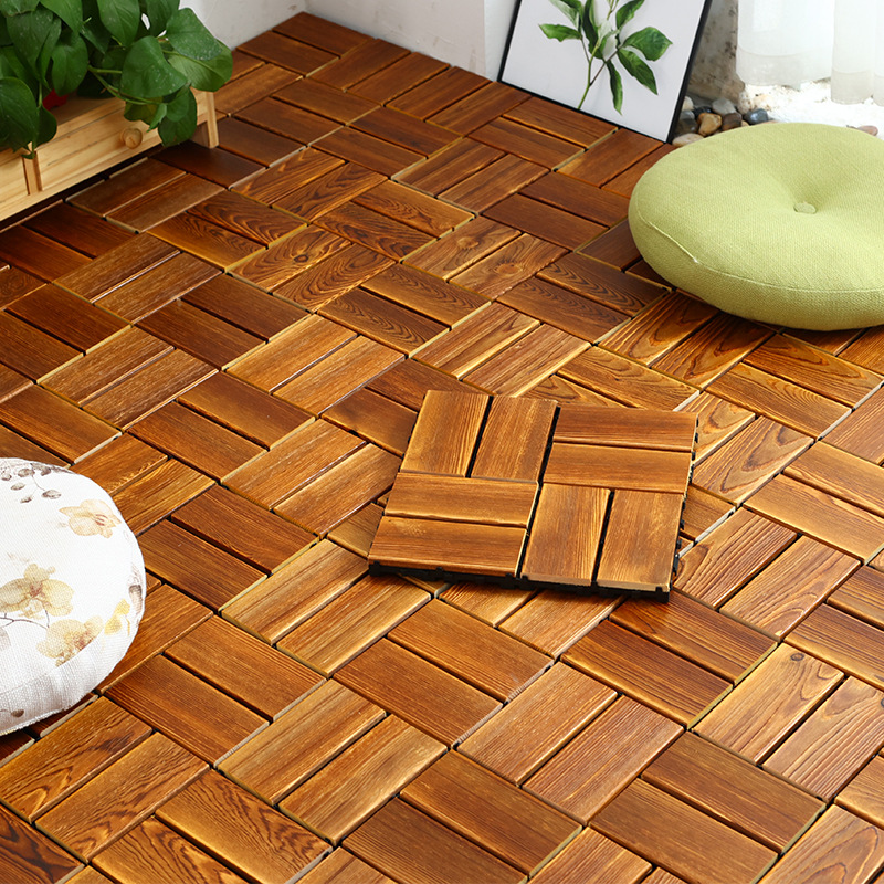 Balcony floor outdoor solid wood splicing non-slip wear-resistant floor terrace garden sun room moisture-proof keel-free installation