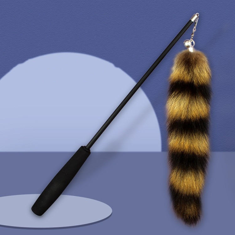 Fox tail funny cat stick three-section retractable fishing rod funny cat stick raccoon tail funny cat pet toy New