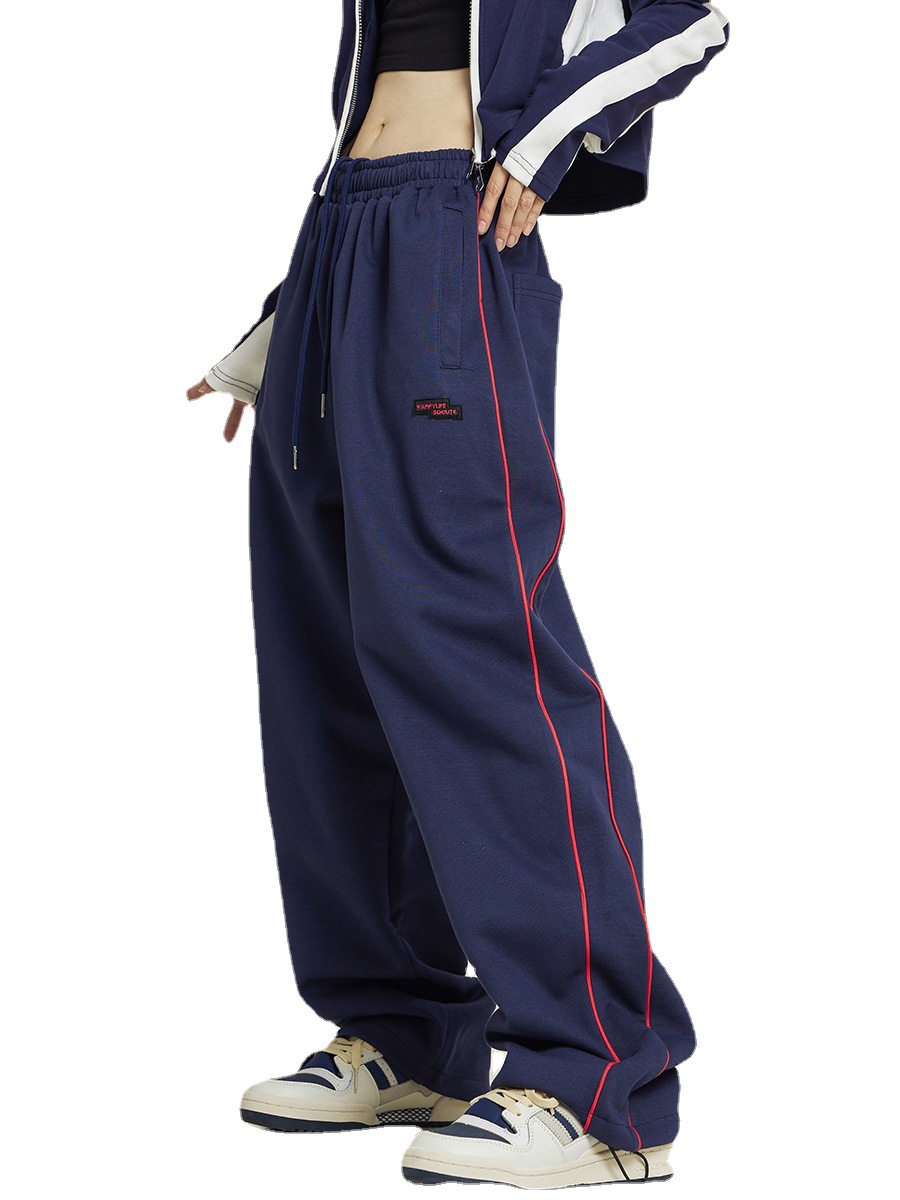 High Street Retro Hip-hop Sports Pants for Men and Women Autumn and Winter Loose American vintage Casual Floor-mopping Hip-hop Sweatpants for Women