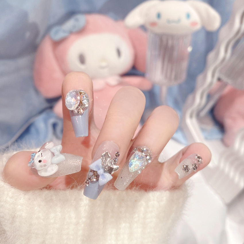 Fake nail nail patch student cute Yugui dog butterfly knot wear nail beauty nail piece handmade U18
