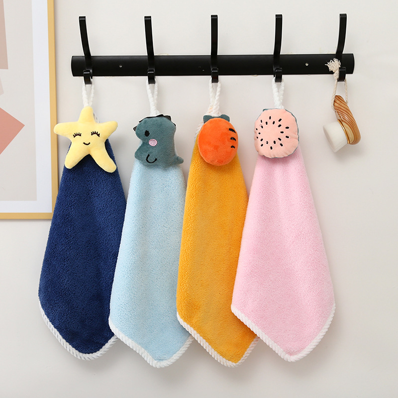 Hand Towel Cartoon Hanging Towel Coral Fleece Small Square Towel Absorbent No Hair Drop Kindergarten Home Cake Box for Hand Gift