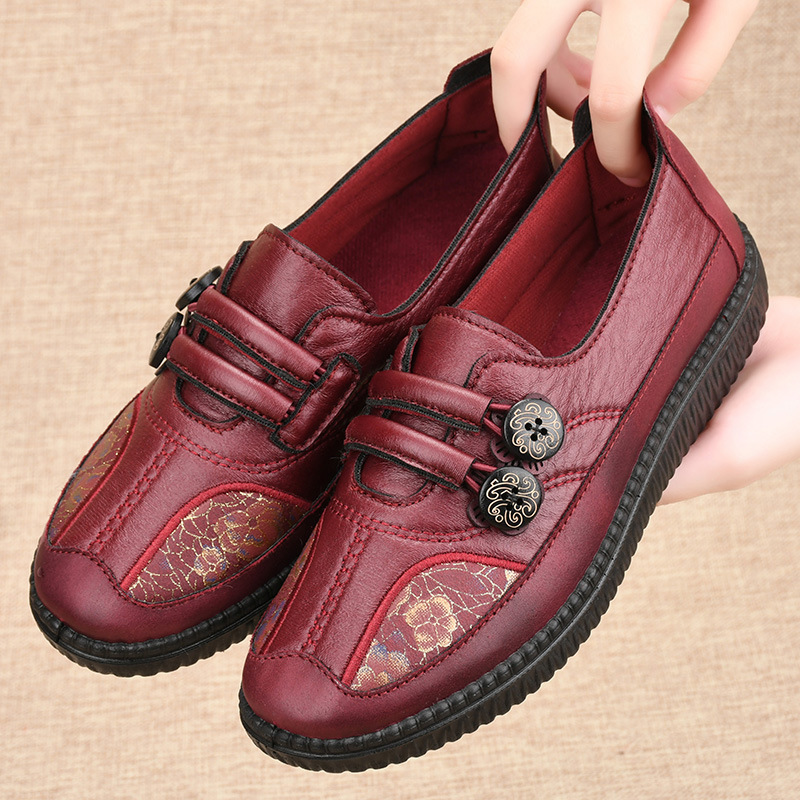 2023 Spring and Autumn New Soft Sole Not Tired Foot Old People's Shoes Cloth Shoes Women's Mother's Shoes Flat Non-Slip Embroidered Milk Shoes